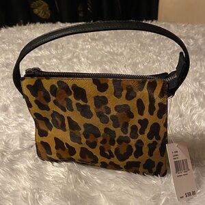 Leopard Print Clutch with Black Handle